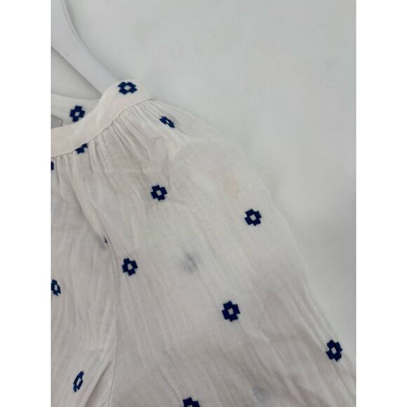 Madewell Lightspun Blouse Womens Small White Blue Pleated 3/4 Sleeve Sheer Gauze - Picture 13 of 16